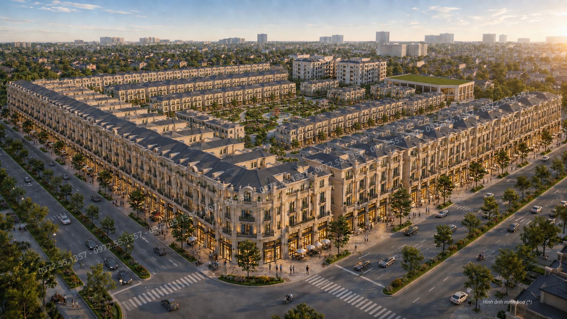 Phối cảnh dự án The President Park với 2 dãy shophouse mặt đường Lương Thế Vinh và Cương Kiên