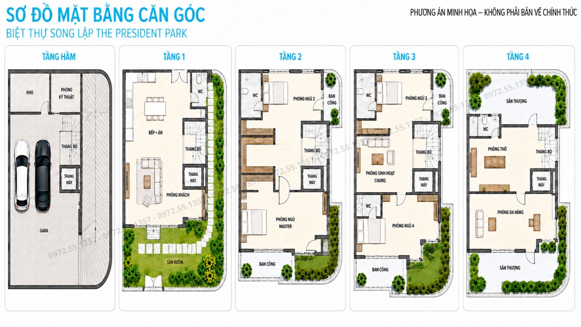 Thiết kế biệt thự song lập The President Park - căn góc