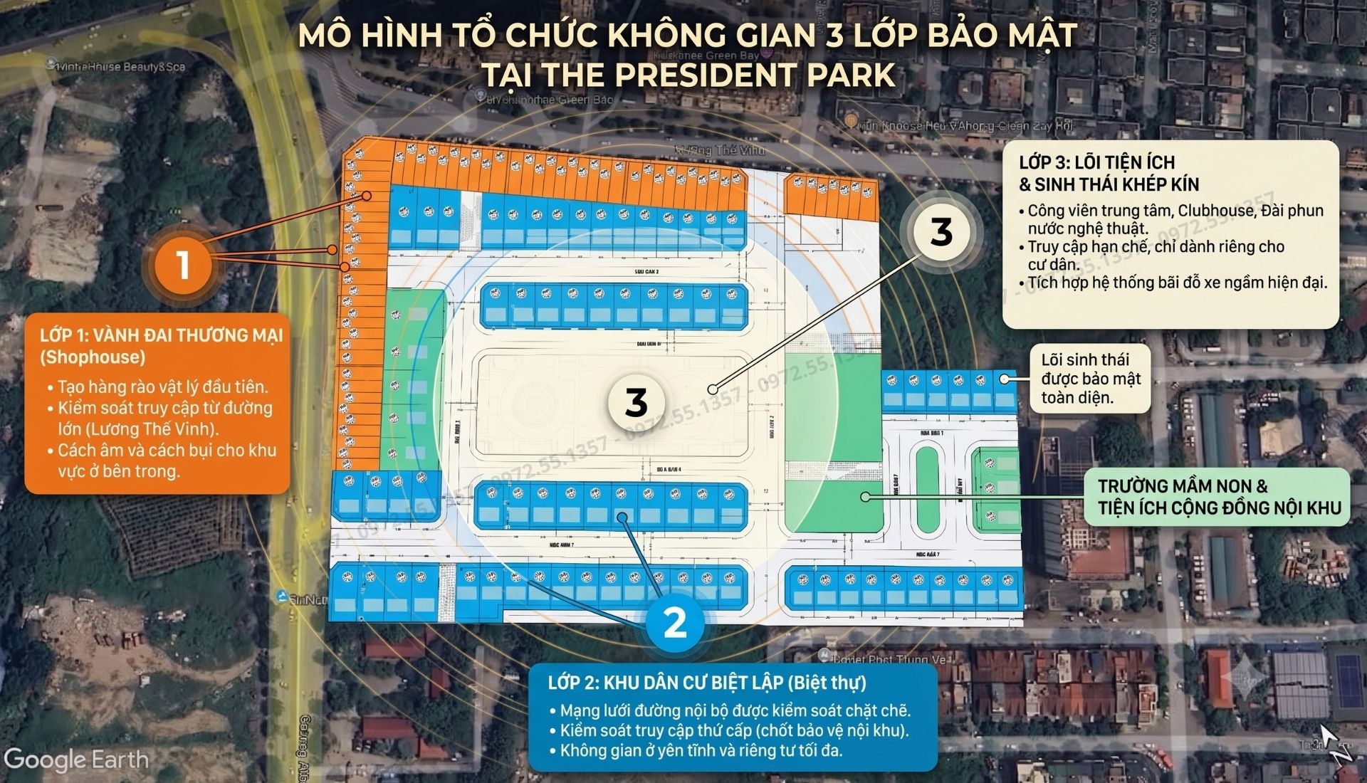 Mô hình tổ chức không gian 3 lớp tại The President Park